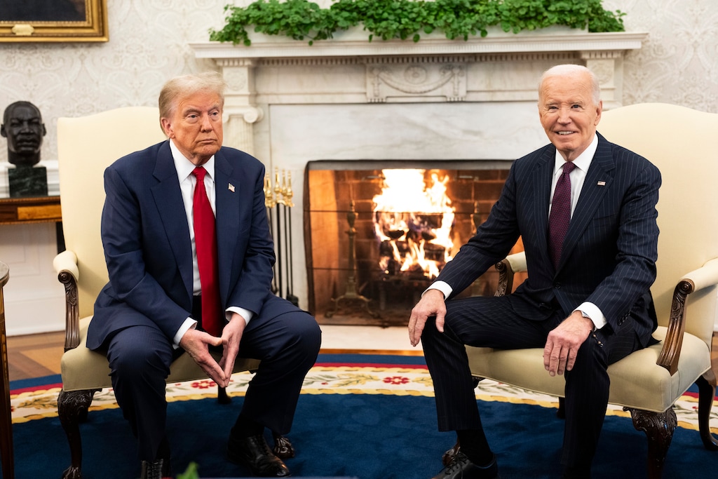 (Doug Mills | The New York Times) President-elect Donald Trump and President Joe Biden meet in the Oval Office of the White House in Washington, on Wednesday, Nov. 13, 2024.