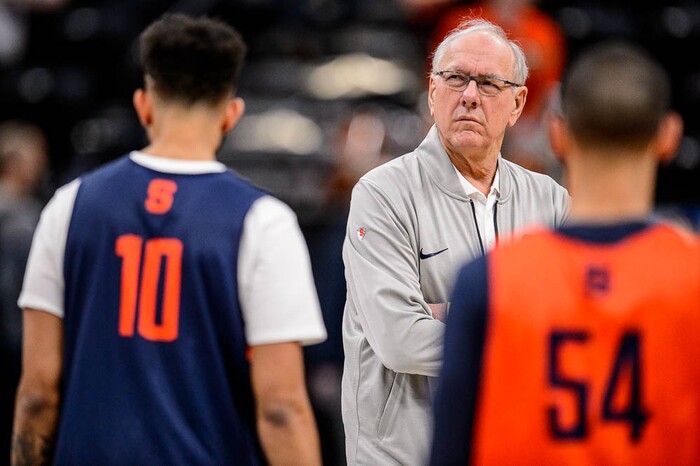 (Trent Nelson | The Salt Lake Tribune)  
Syracuse coach Jim Boeheim at a practice session for the 2019 NCAA Tournament in Salt Lake City on Wednesday March 20, 2019.