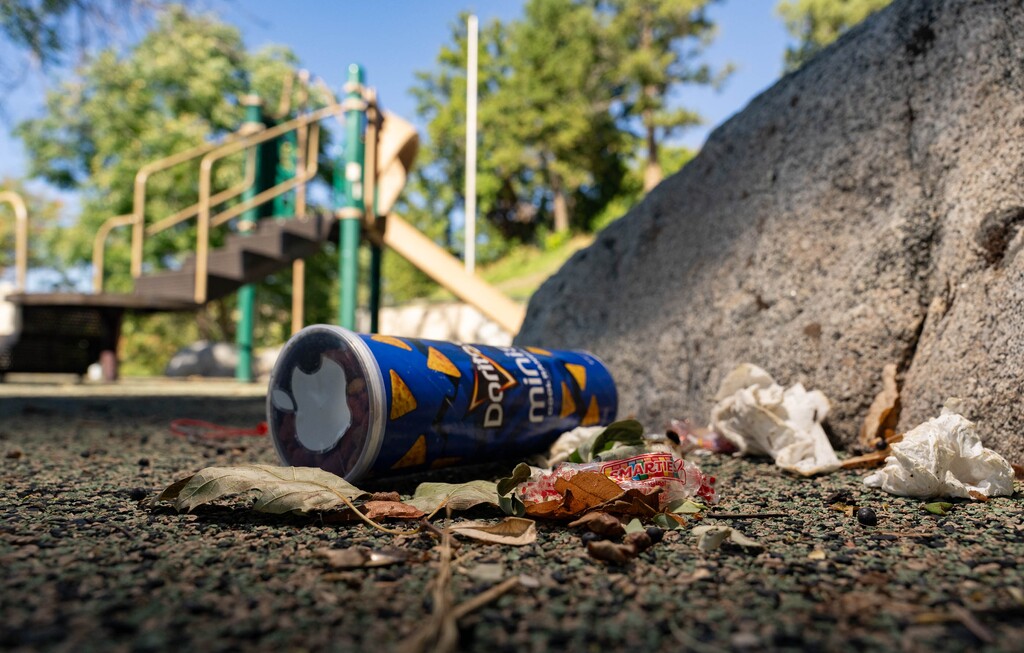 (Francisco Kjolseth  | The Salt Lake Tribune) Trash at Faultline Gardens park in Salt Lake City is pictured on Thursday, Sept. 19, 2024.