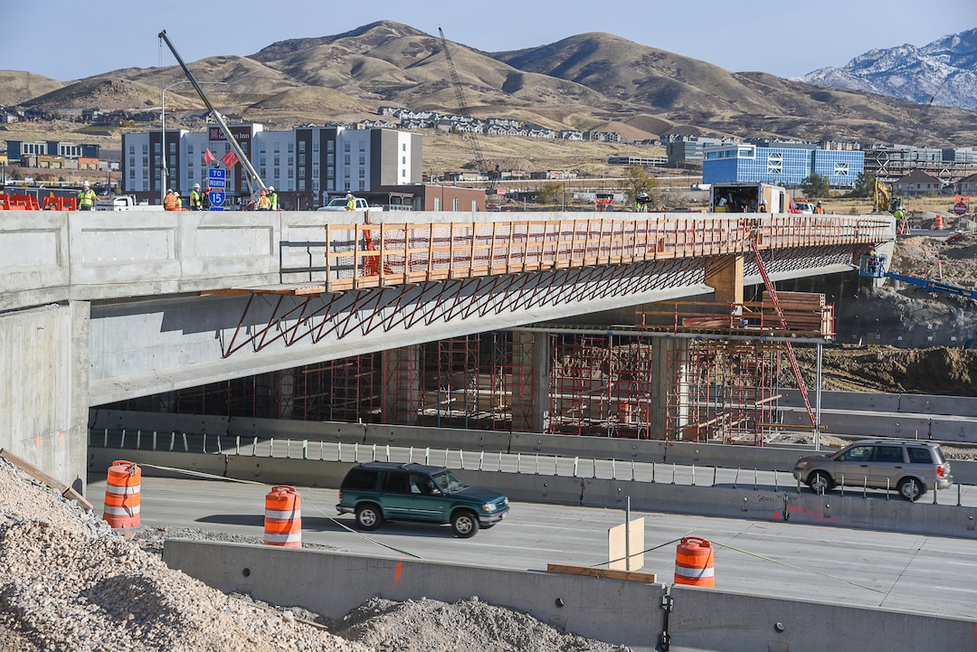 (Francisco Kjolseth  |  The Salt Lake Tribune)  UDOT completes the first stage of the new Triumph Blvd bridge in Lehi, opening East to West traffic on Thursday, Nov. 1, 2018, as part of the I-15 Technology Corridor Project.