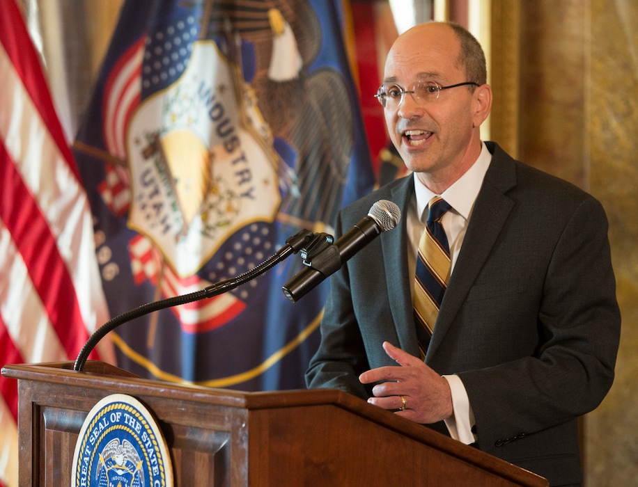 (Rick Egan | Tribune file photo) Paul Edwards says a few words after being appointed Deputy Chief of Staff, communications and policy, by Gov. Gary Herbert, in a press conference, at the Utah State Capitol, Nov. 10, 2016.