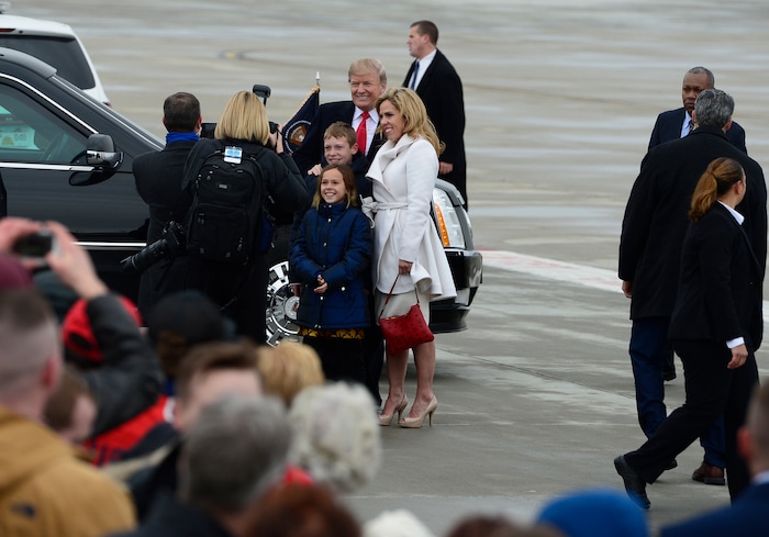 (Scott Sommerdorf   |  The Salt Lake Tribune)   President Trump visits with a crowd of admirers after he arrived in Salt Lake City, Monday, December 4, 2017.  