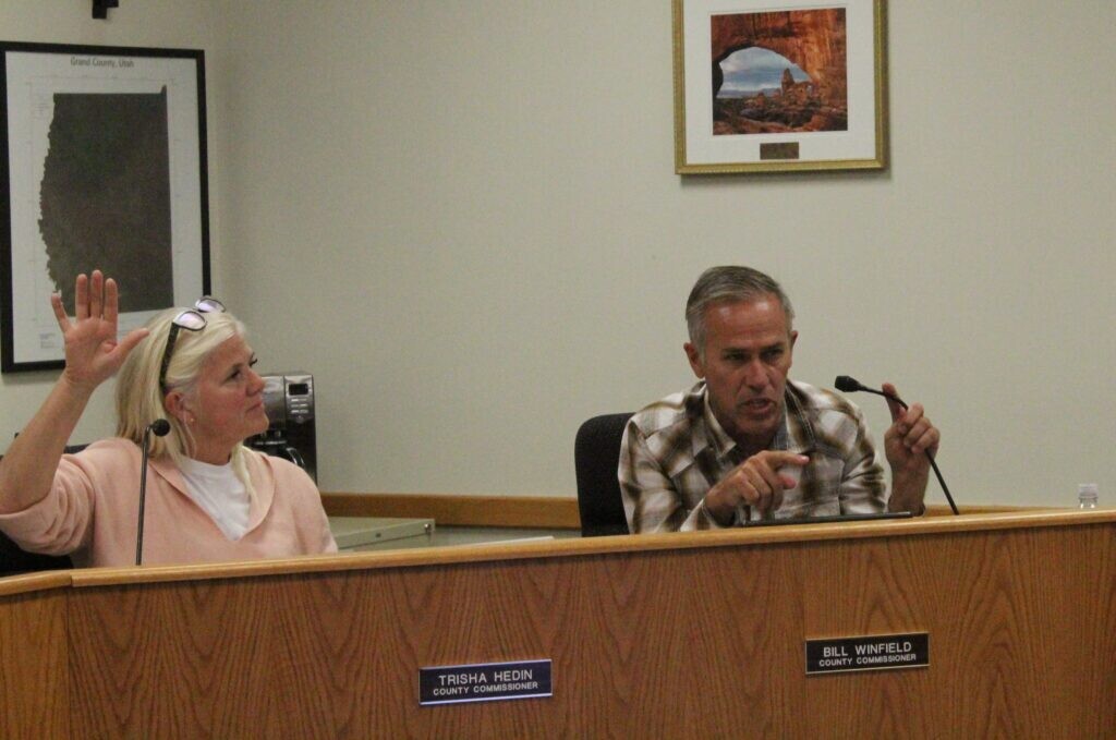(The Times-Independent) Grand County Commission Chair Bill Winfield speaks during a 2024 meeting. He is named in a new legal claim alleging harassment and retaliation against women in county government.