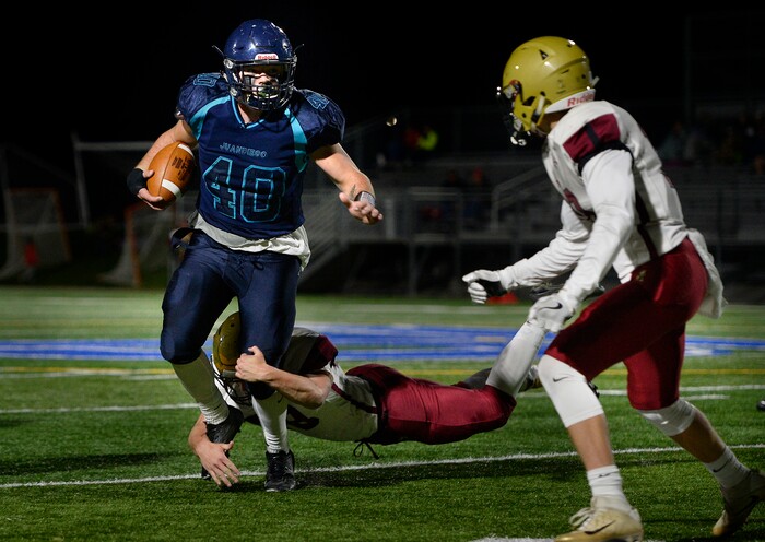 (Scott Sommerdorf   |  The Salt Lake Tribune)   Juan Diego RB Hunter Easterly runs the ball during first half play. Juan Diego beat Juab 33-28, Friday, October 6, 2017. 