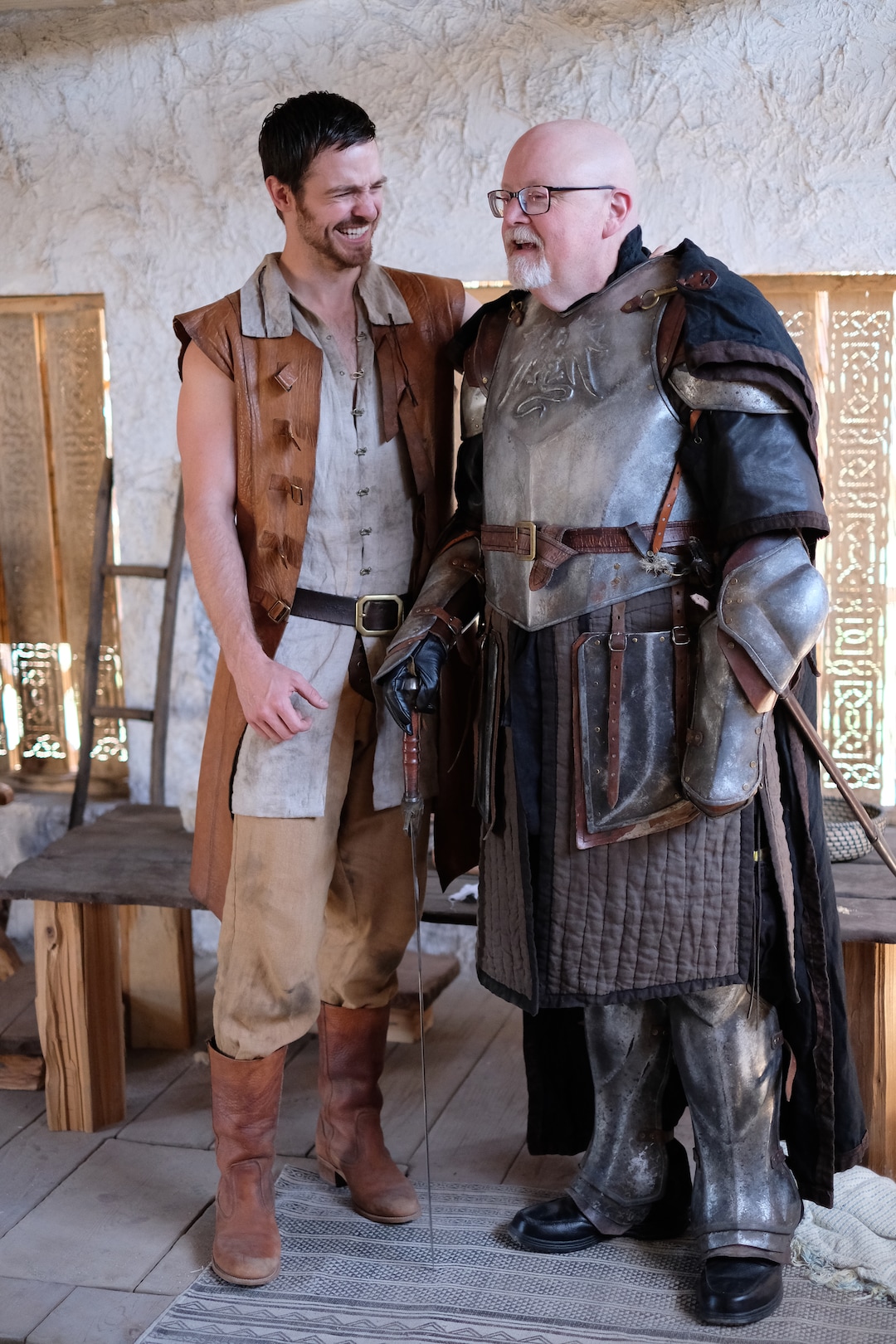 (Photo courtesy Doug Pasko) “Outpost” star Jake Stormoen and Salt Lake Tribune TV critic Scott D. Pierce on the set of the show in Springville.
