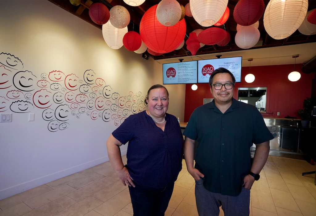 (Rick Egan | The Salt Lake Tribune) Romina Rasmussen and Dwight Yee are photographed at Xiao Bao Bao, their dumpling shop on 500 South, on Tuesday, Sept. 19, 2023.