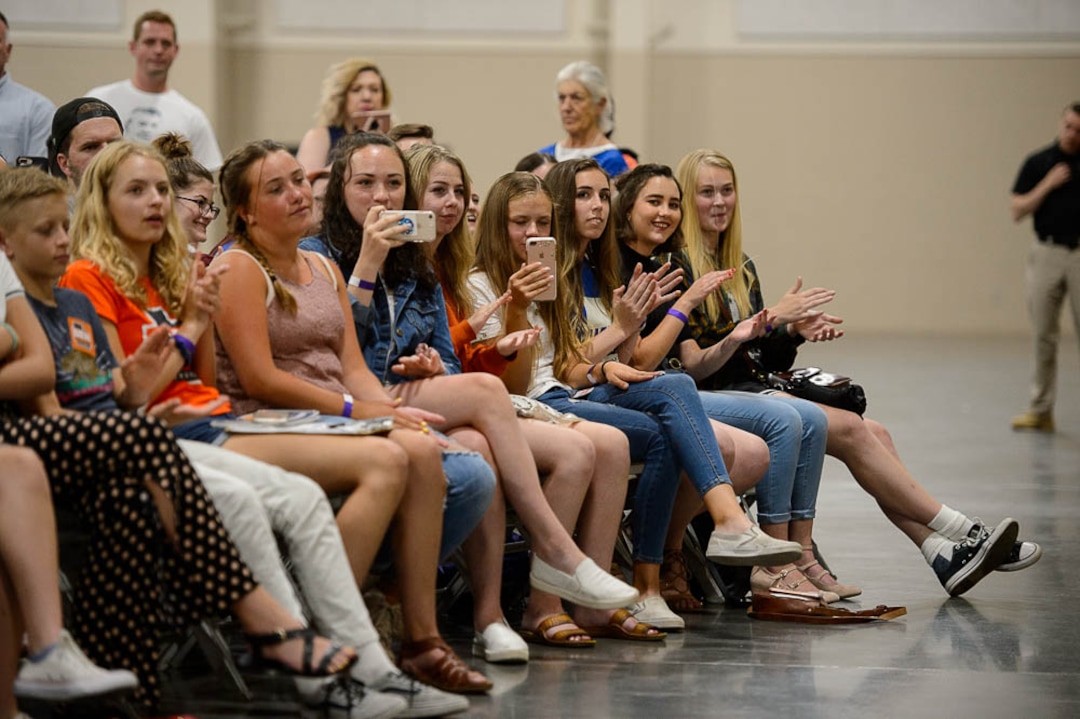 (Trent Nelson | The Salt Lake Tribune)  Student activists involved with the March for Our Lives movement are applauded at a town hall at the Mountain America Expo Center in Sandy, Saturday July 14, 2018.