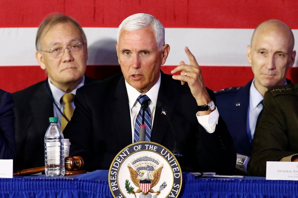 (Patrick Semansky | AP) Vice President Mike Pence speaks during the sixth meeting of the National Space Council at the National Air and Space Museum's Steven F. Udvar-Hazy Center, Tuesday, Aug. 20, 2019, in Chantilly, Va.