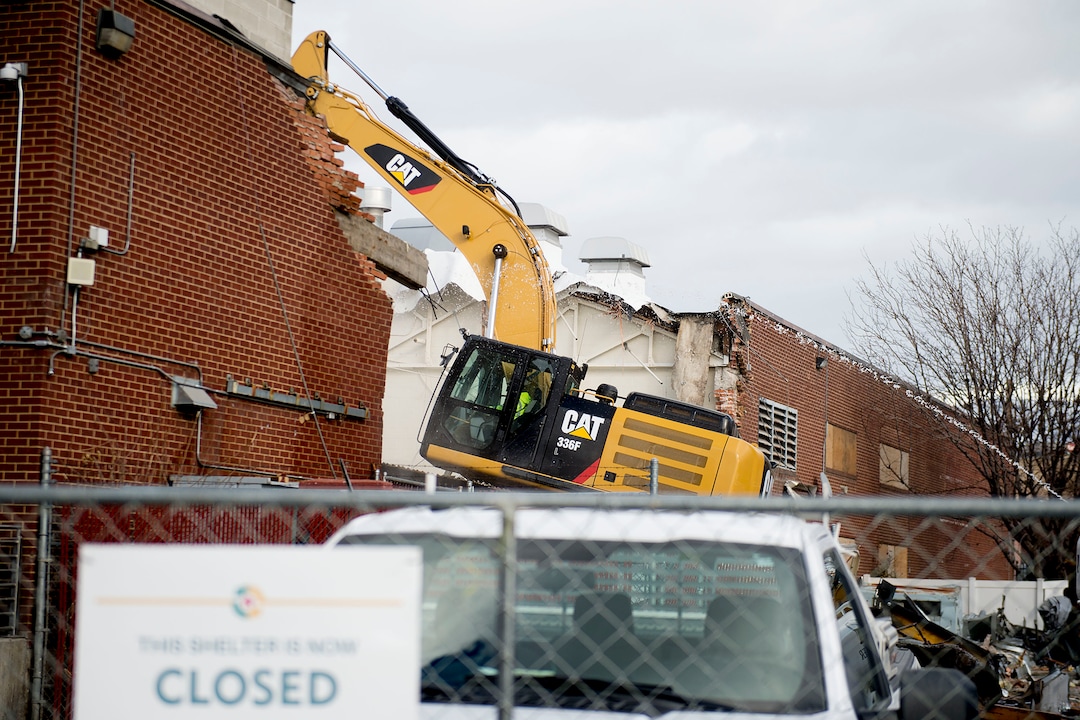 (Jeremy Harmon  |  The Salt Lake Tribune) Demolition begins on the Road Home shelter in Salt Lake City on Monday, January 27, 2020.