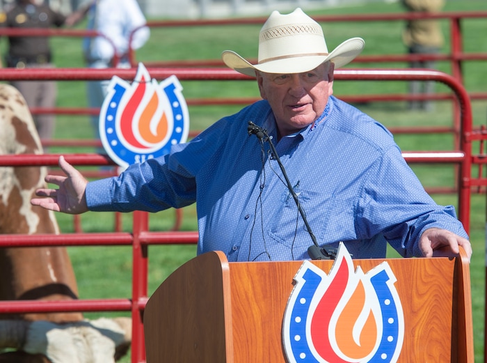 (Rick Egan  |  The Salt Lake Tribune)       Days of 47 President & CEO, Dan Shaw says a few words during a news conference on the lawn of the Utah State Capitol on the Days of 47 festivities, Tuesday, July 16, 2019.