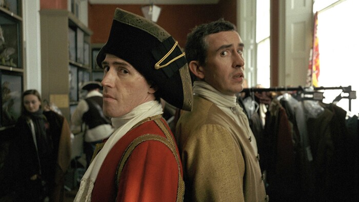 (courtesy photo) Rob Brydon (left) and Steve Coogan play egotistical versions of themselves, working on a movie of an unfilmable book, in Michael Winterbottom's 2006 comedy "Tristram Shandy: A Cock and Bull Story."
