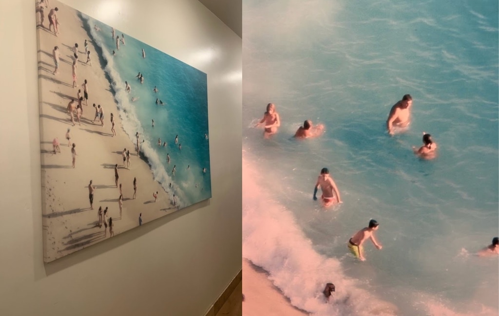 (Aubrey Birrell) A photograph in a San Diego Airbnb that features three members of the Birrell family 10-12 years prior at a beach.