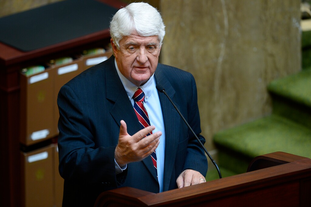 Scott Sommerdorf   |  The Salt Lake TribuneCongressman Rob Bishop, R-Utah, addresses the Utah House of Representatives, Thursday, February 19, 2015. 