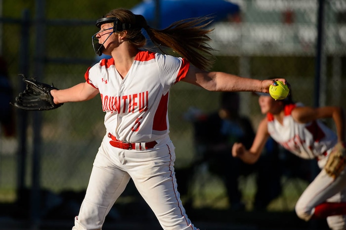 (Trent Nelson | The Salt Lake Tribune)  Box Elder beats Bountiful High School in the 5A Softball State Championship game, Thursday May 24, 2018. Bountiful's Shambre Maestas (5).