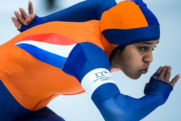 (Chris Detrick  |  The Salt Lake Tribune)  Netherlands' Anice Das competes during the Ladies' 500m at the Gangneung Oval during the Pyeongchang 2018 Winter Olympics Sunday, Feb. 18, 2018. Das finished in 19th place with a time of 38.75. 