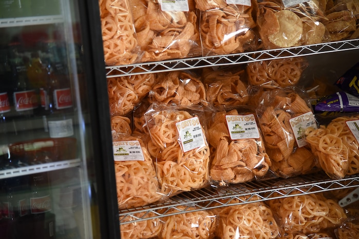 (Francisco Kjolseth  |  The Salt Lake Tribune)  Fried flower wagon wheels are sold at Tacos Mi Caramelo, a late-night taqueria that is open until 2 a.m. most nights and 24-hours a day on Friday and Saturday in West Valley City.