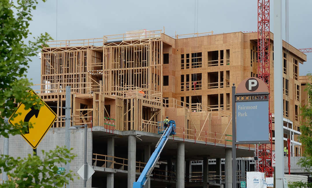 (Francisco Kjolseth  |  The Salt Lake Tribune)  Construction at the former Granite Furniture in Sugar House continues at a quick pace as the new Sugarmont Apartments takes shape on Tuesday, May 22, 2018. New Census data shows that Salt Lake City has surpassed 200,000 residents, and again is the state's fastest-growing city by numbers. It added 5,891 residents between July 1, 2016 and July 1, 2017.