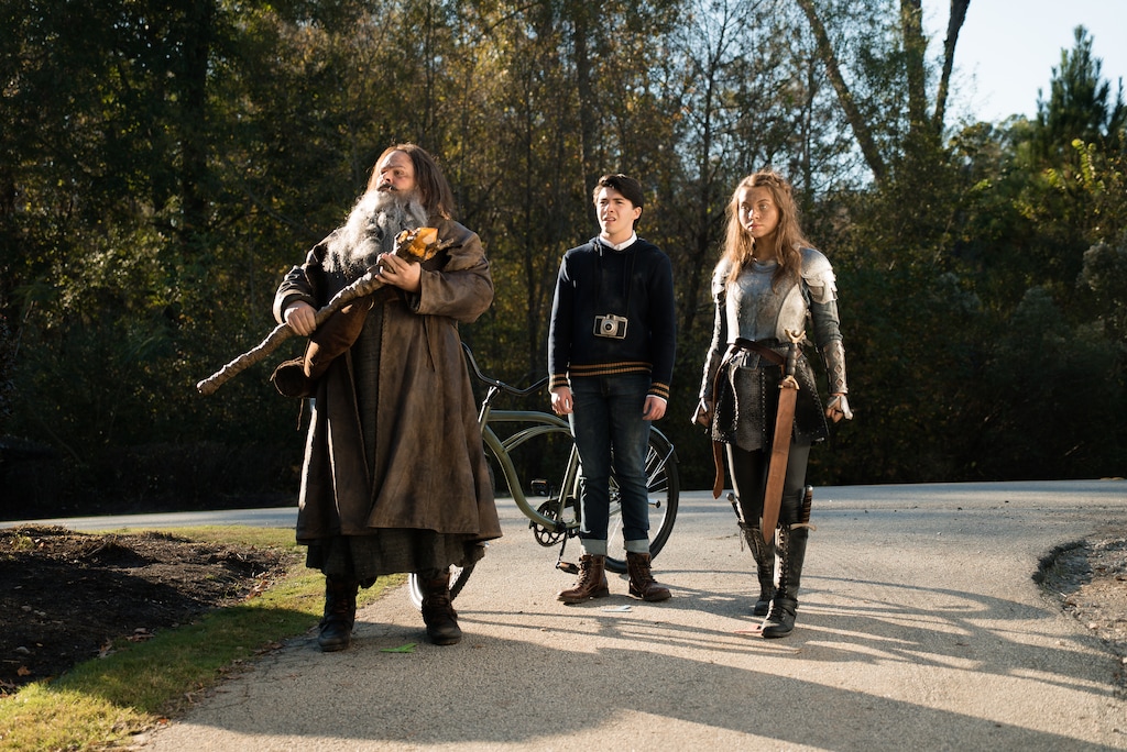 (Photo courtesy BYUtv) Joel McCrary stars as Baldric, Sloan Morgan Siegal stars as Dwight, and Caitlin Carmichael stars as Gretta in BYUtv's new show "Dwight in Shining Armor."