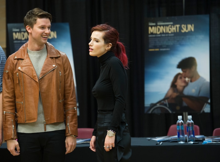 (Leah Hogsten  |  The Salt Lake Tribune) Actors Bella Thorne and Patrick Schwarzenegger autographed posters and met fans to promote their upcoming young-adult romance, "Midnight Sun," during a stop at the Fashion Place Mall in Murray on Tuesday, March 6, 2018. The movie opens March 23.