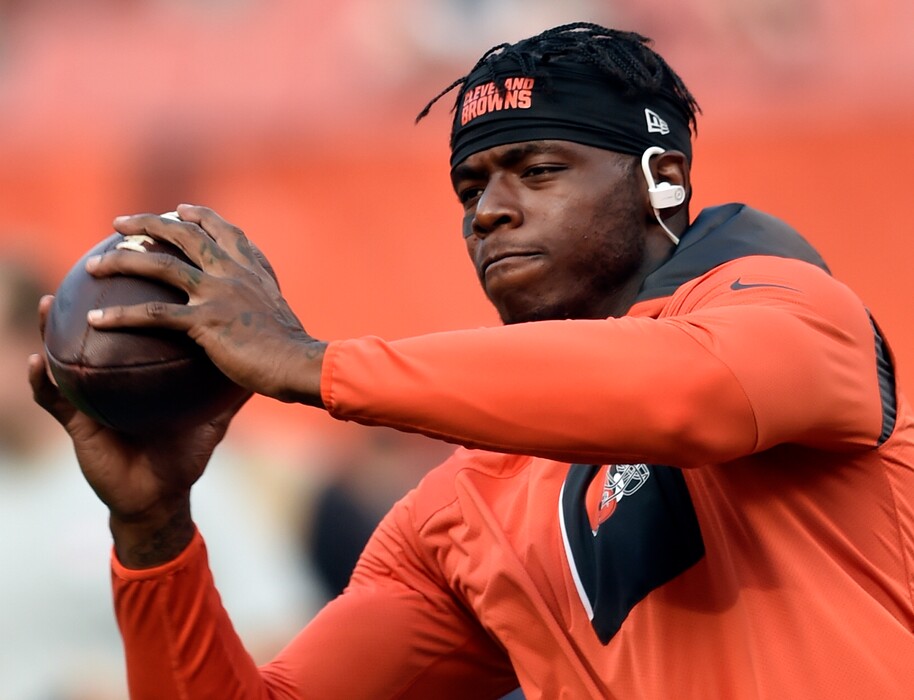 FILE - In this Sept. 1, 2016, file photo, Cleveland Browns wide receiver Josh Gordon warms up before an NFL preseason football game against the Chicago Bears in Cleveland. Revealing he was “scared for my life,” suspended Browns wide receiver Josh Gordon is making his case to be reinstated by the NFL. Gordon, who was indefinitely suspended by the league before the 2015 season following another violation of the league’s substance-abuse policy, detailed his life-long drug abuse, the depths of his addiction and determination to turn his life around in a video released Tuesday, Oct. 10, 2017,  on “Uninterrupted,” a media platform for athletes produced by NBA star LeBron James. (AP Photo/David Richard,  File)