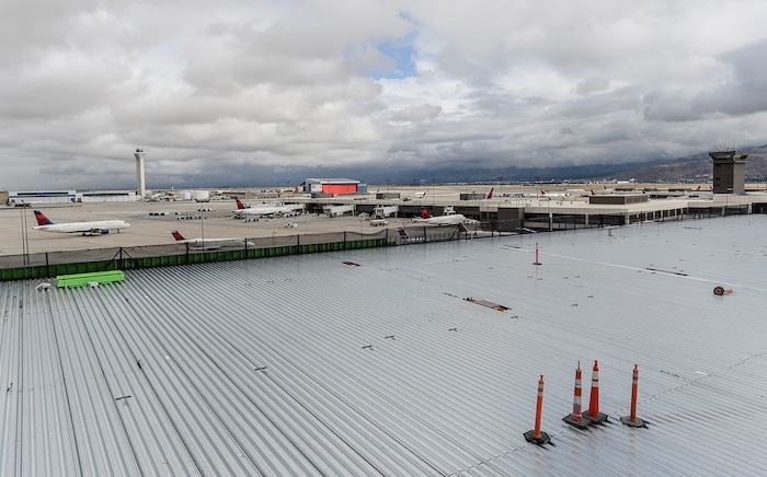 (Francisco Kjolseth  |  The Salt Lake Tribune)  The Salt Lake City Department of Airports gives a tour of the progress being made to replace the three aging terminals with a single central terminal building. Over time, the existing terminal, parking garage and concourses will be completely demolished and replaced with an estimated completion date of 2025.