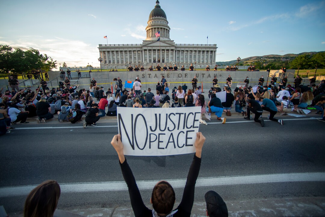 (Rick Egan  |  The Salt Lake Tribune) Protesters gather at the State Capitol for a demonstration, Wednesday, June 3, 2020.