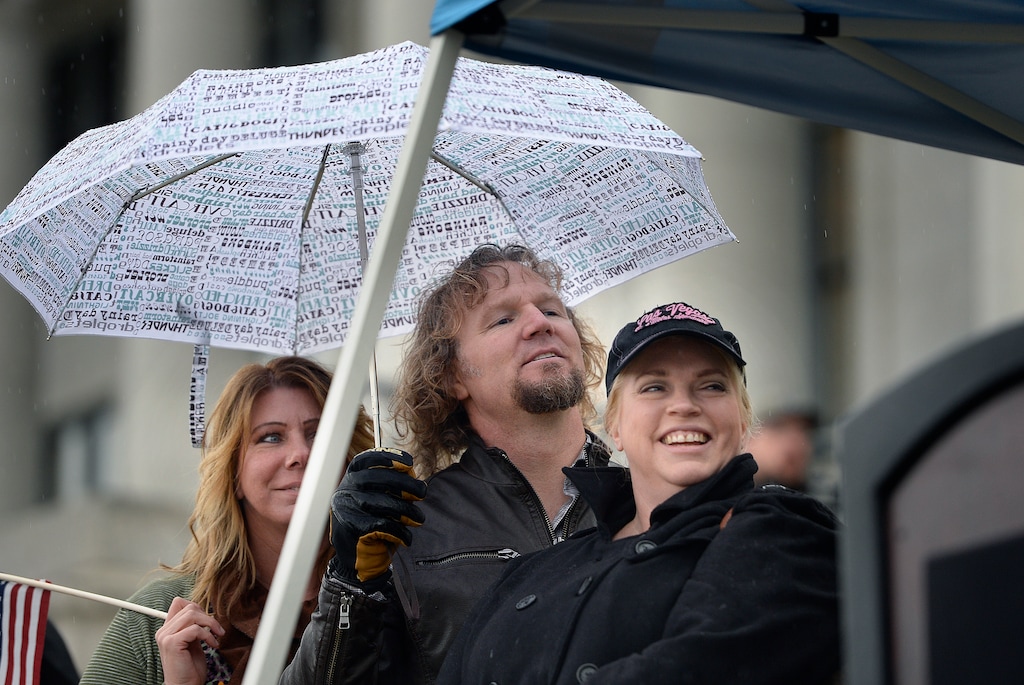 Scott Sommerdorf   |  The Salt Lake Tribune  
Polygamist Kody Brown listens to his wife Christine speak to polygamists and their supporters at a rally on the south steps of the Capitol, Friday, Feb. 10, 2017.