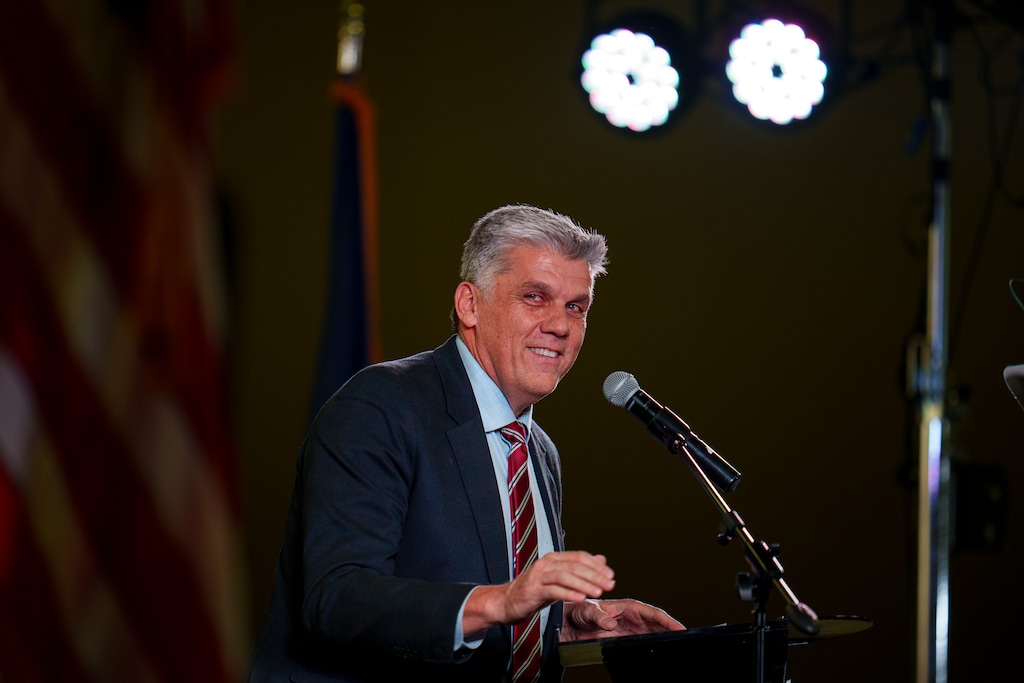 (Trent Nelson | The Salt Lake Tribune) Gubernatorial hopeful Phil Lyman at the Utah Republican Nominating Convention in Salt Lake City on Saturday, April 27, 2024. A week after the primary election polls closed, Lyman is contesting the results of the 2024 primary election.