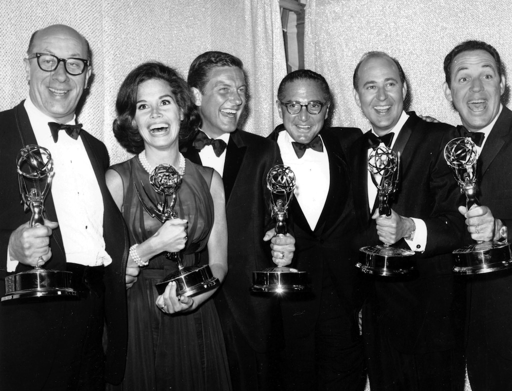 (AP file photo)
In this May 24, 1964 file photo, cast and crew of the television comedy series "The Dick Van Dyke Show" from left, Richard Deacon, Mary Tyler Moore, Outstanding Continued Performance by an Actress in a Series, Lead; Dick Van Dyke, Outstanding Continued Performance by an Actor in a Series, Lead; Sheldon Leonard, producer of the show, which was named best comedy series; Carl Reiner, Outstanding Writing Achievement in a Series; and Jerry Paris, Outstanding Directorial Achievement in Comedy. pose with their awards at the 16th Annual Emmy Awards in Los Angeles. Variety reported that Reiner died of natural causes on Monday night, June 29, 2020, at his home in Beverly Hills, Calif. He was 98.