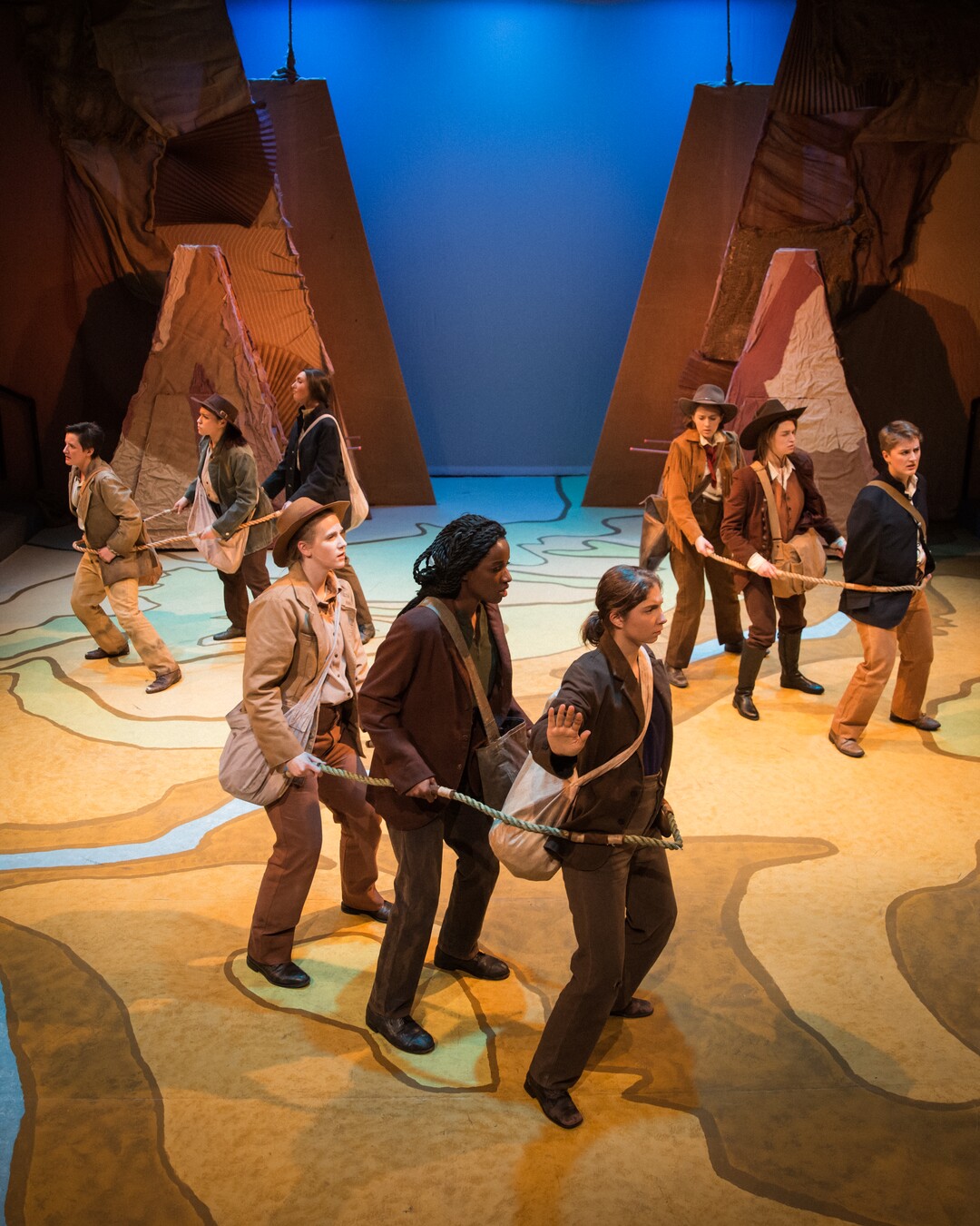 (Todd Collins | Courtesy of the University of Utah Department of Theatre)  Cast members of the University of Utah Department of Theatre’s March 2019 production of “Men on Boats.” The play by Jacklyn Backhaus tells the story of John Wesley Powell’s 1869 expedition to chart  the Green and Colorado Rivers through what would become Utah and other states.