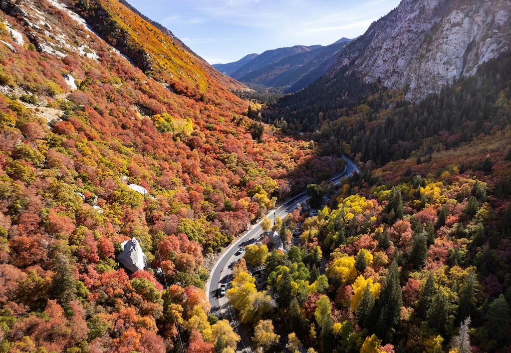 (Francisco Kjolseth | The Salt Lake Tribune) Fall color in Little Cottonwood Canyon on Wednesday, Oct. 19, 2022. Utah Gov. Spencer Cox told reporters during his monthly new conference on Thursday that he supported the idea of a gondola through the canyon.