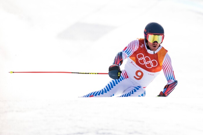(Chris Detrick  |  The Salt Lake Tribune) Park City's Ted Ligety competes in the Men's Giant Slalom Run 1 during the Pyeongchang 2018 Winter Olympics Sunday, Feb. 18, 2018. Ligety finished this run in 20th place with a time of 1:10.71.