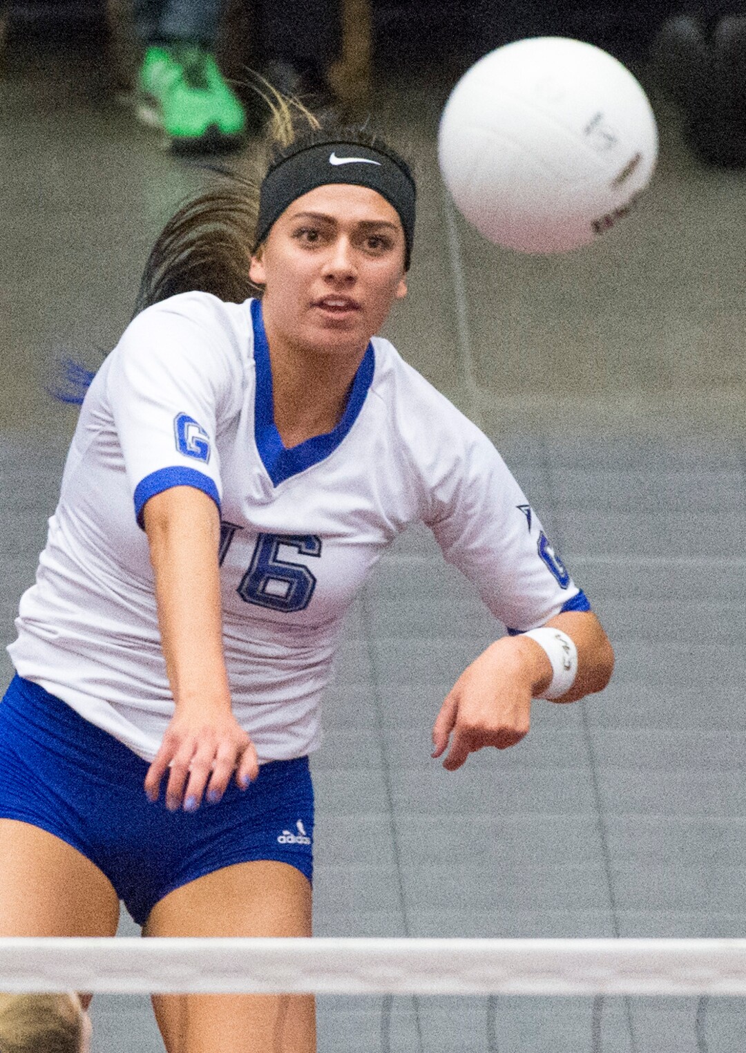 Rick Egan  |  The Salt Lake TribuneKazna Tarawhiti (16) hits the ball for the Pleasant Grove Vikings, in 5A championship volleyball action, Pleasant Grove vs. Lone Peak, in Orem, November 5, 2016.