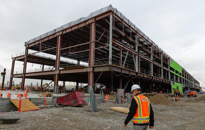 (Francisco Kjolseth  |  The Salt Lake Tribune)  Leon Nelson, Construction Director with the Salt Lake City Department of Airports gives a tour of the progress being made to replace the three aging terminals with a single central terminal building. Over time, the existing terminal, parking garage and concourses will be completely demolished and replaced with an estimated completion date of 2025.