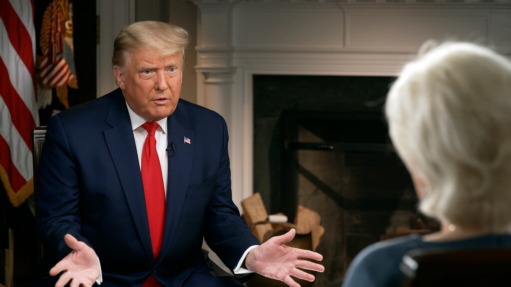 (CBSNews/60 MINUTES via AP)  President Donald Trump speaks during an interview conducted by Lesley Stahl in the White House, Tuesday, Oct. 20, 2020.