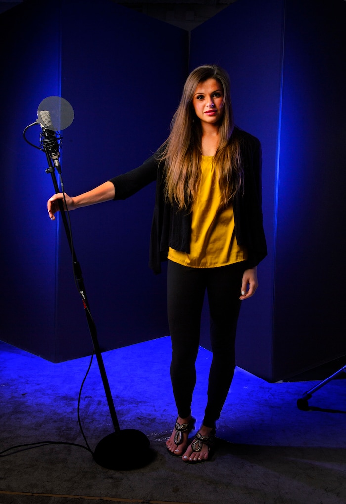 (Steve Griffin  |  The Salt Lake Tribune) BYU music student Nadia Khristean in the Salt Lake Tribune studio in Salt Lake City Wednesday August 2, 2017. Khristean performs songs and makes accompanying YouTube videos in partnership with local charities and cause-oriented organizations. She has made videos for such issues as refugee awareness, suicide prevention, homelessness, foster care and veterans affairs.  