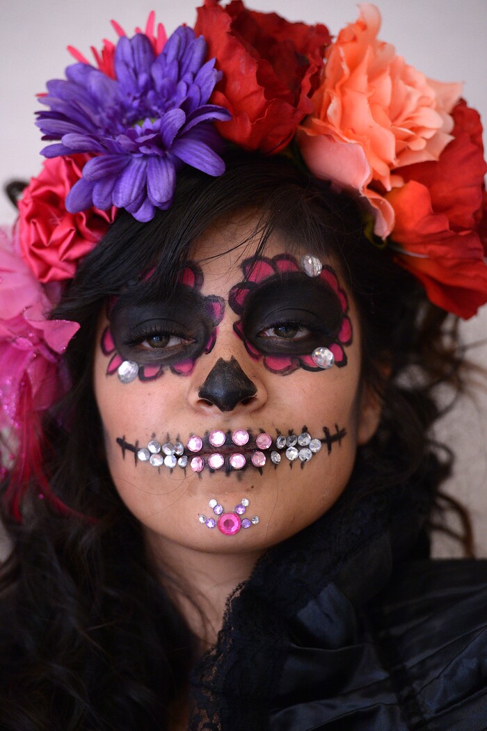(Leah Hogsten | The Salt Lake Tribune) Costume contestant at the Day of the Dead festival Saturday, October 21, 2017 at the Capitol.