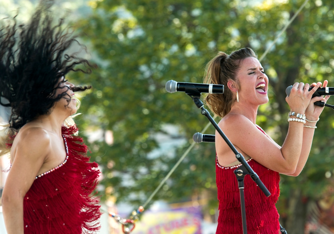 (Rick Egan  |  The Salt Lake Tribune)      Divas through the Decades perform at the Gazebo stage, on opening day of the Utah State Fair, Thursday, Sept. 6, 2018.