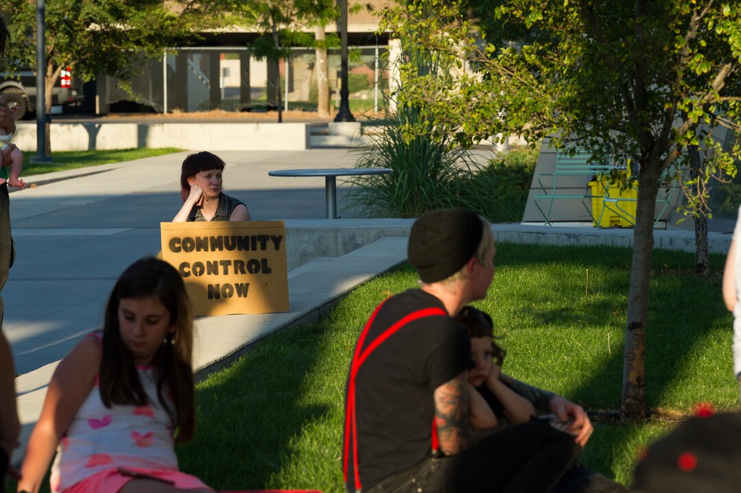 (Alex Gallivan | Special to the Tribune) People protest at an Emergency Rally hosted by Utah Against Police Brutality, in response to the arrest of U of U nurse Alex Wubbels. Wubbels was arrested by SLCPD Detective Jeff Payne after she refused to take blood from an unconscious patient, which is against hospital policy.