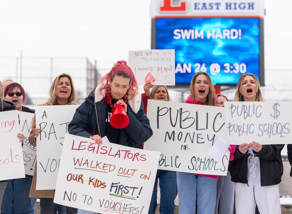 (Rick Egan | The Salt Lake Tribune)  Students and teachers from East High School, walk out of school to protest the HB15 voucher bill, on Wednesday, Jan. 25, 2023.