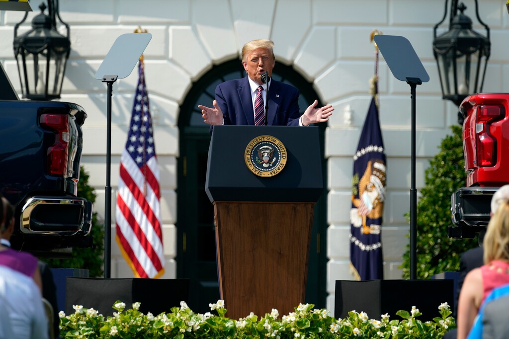 (Evan Vucci | AP)  President Donald Trump speaks during an event on regulatory reform on the South Lawn of the White House, Thursday, July 16, 2020, in Washington.