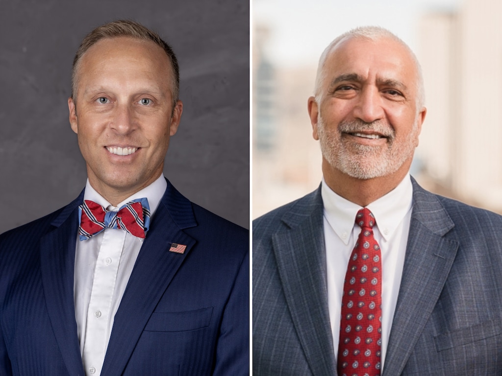 (Campaign photos) Kent Davis, left, and Sim Gill, candidates for the 2026 Salt Lake County district attorney election.