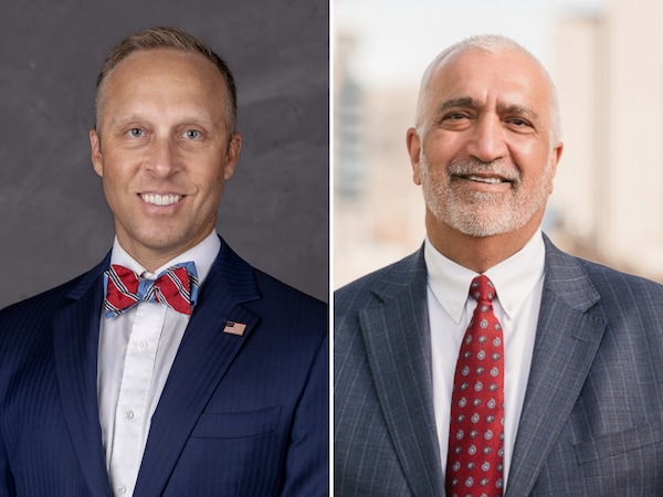 (Campaign photos) Kent Davis, left, and Sim Gill, candidates for the 2026 Salt Lake County district attorney election.