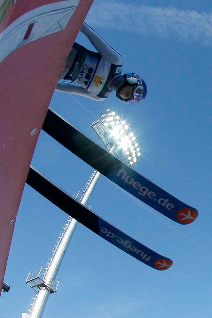 Sarah Hendrickson of  the US makes her competition jump during the Women's Normal Hill Individual event at the FIS Ski jumping Cup in Sochi, Russia, Sunday, Dec. 9, 2012. (AP Photo/Dmitry Lovetsky)