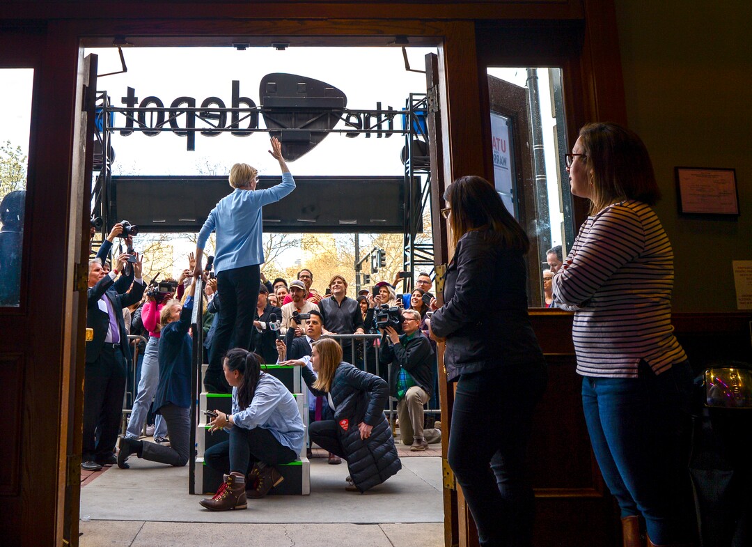 Leah Hogsten  |  The Salt Lake Tribune  Massachusetts Sen. Elizabeth Warren speaks to supporters at The Depot in Salt Lake City on Wednesday  April 17, 2019. Warren is a Democratic 2020 presidential candidate.   