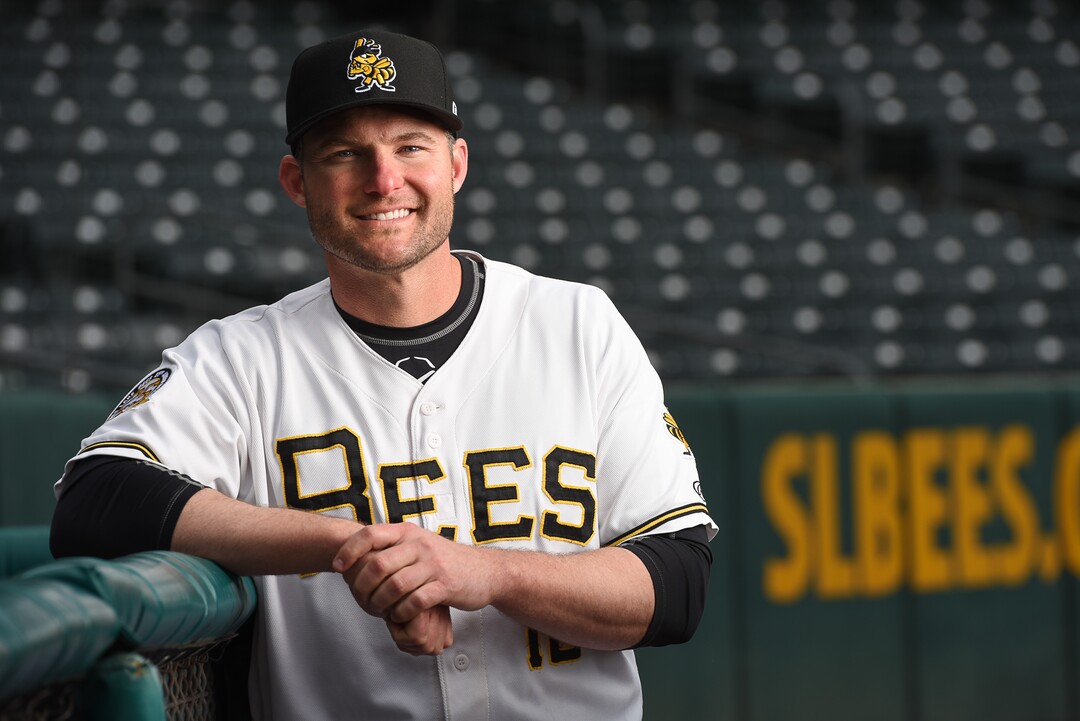 (Francisco Kjolseth  |  The Salt Lake Tribune)  Salt Lake Bees manager Lou Marson starts a new season with the Salt Lake Bees, April 3, 2019. 