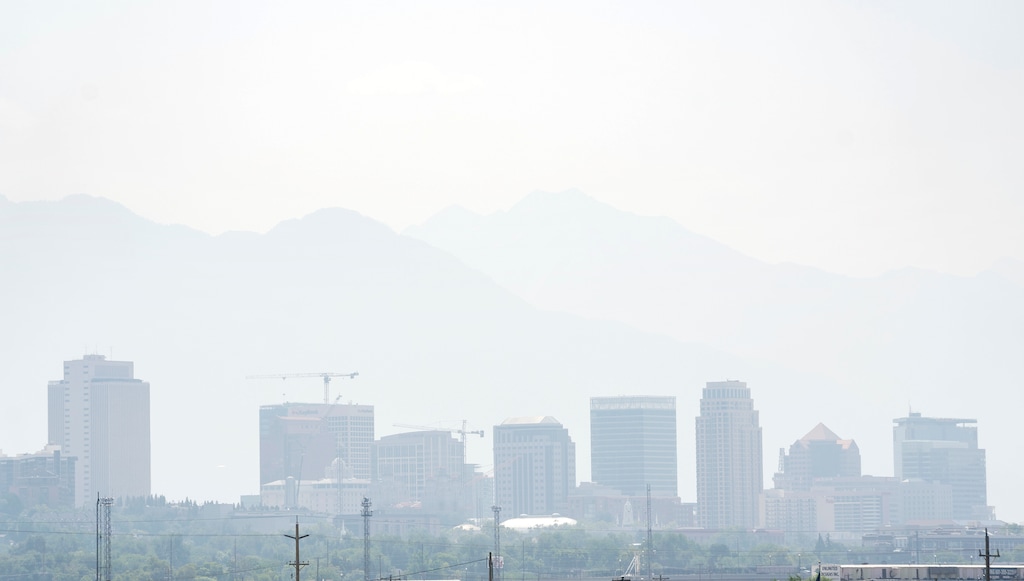 (Rick Egan | The Salt Lake Tribune) Smoky skies in Salt Lake City, from wildfires in California, on Friday, Aug. 20, 2021. It's expected to be smoky on Monday and Tuesday, but rain should clear the air on Wednesday.