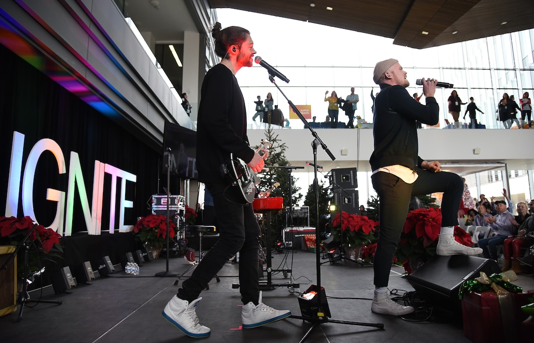 (Francisco Kjolseth  |  The Salt Lake Tribune)  Utah band Foreign Figures gets the crowd moving during EncircleÕs 2nd annual LGBTQ+ youth summit as it draws more than 800 people to Adobe headquarters in Lehi on Saturday, Dec. 1, 2018.
