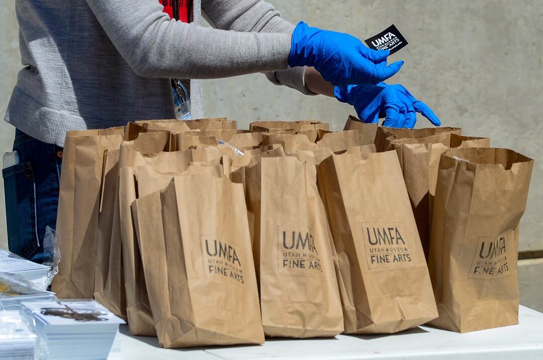 (Francisco Kjolseth  |  The Salt Lake Tribune) The UMFA learning engagement team assemble "UMFA Art Kits," to provide art supplies to high school students to help them complete end-of-year course work. The volunteers filled 1,500 kits with colored pencils, postcards and art activities on Friday, May 4, 2020, to help kids in the Granite School District and Whitehorse High School in San Juan County, to finish school projects and get excited about home projects during the coronavirus pandemic.