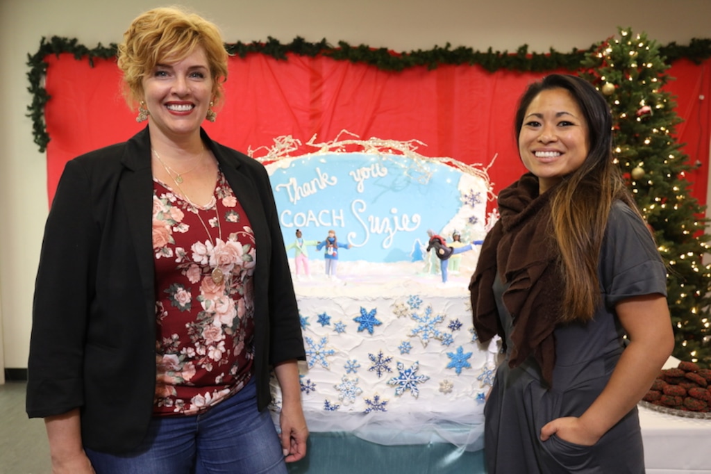 Brenda Nibley and Alisha Nuttall on the day of the ice rink cookie build reveal, as seen on "Holiday Cookie Build," Season 1.